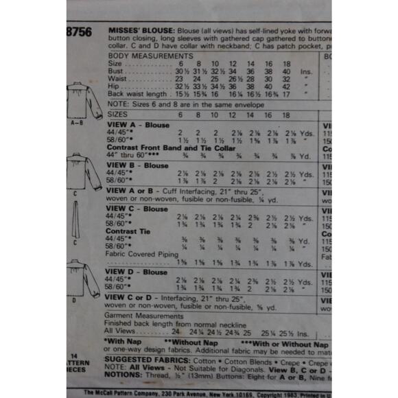 McCalls 8756 Sewing pattern blouse 1980s size 18 - Picture 5 of 6